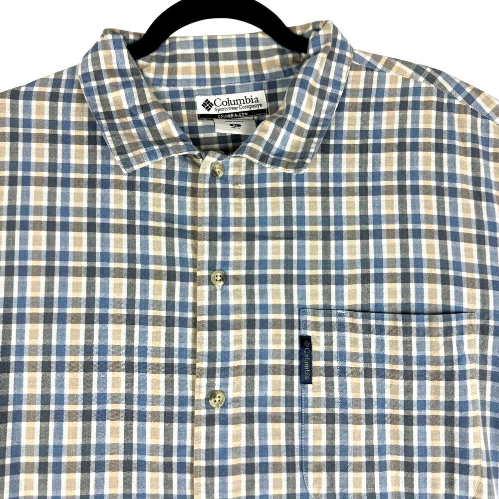 Columbia Shirt Mens Extra Large Plaid Short Sleeve Button Up Outdoor Fishing Top